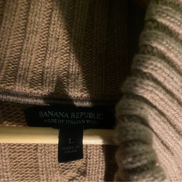 BANANA REPUBLIC MEN’s CHUNKY  YARN ZIPPED TAN CARDIGAN Sweater Lrg COZY - Picture 4 of 10